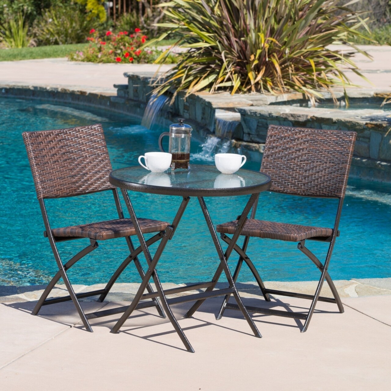 GDF Studio Cantinela 3pc Outdoor Wicker Folding Bistro Set Michaels